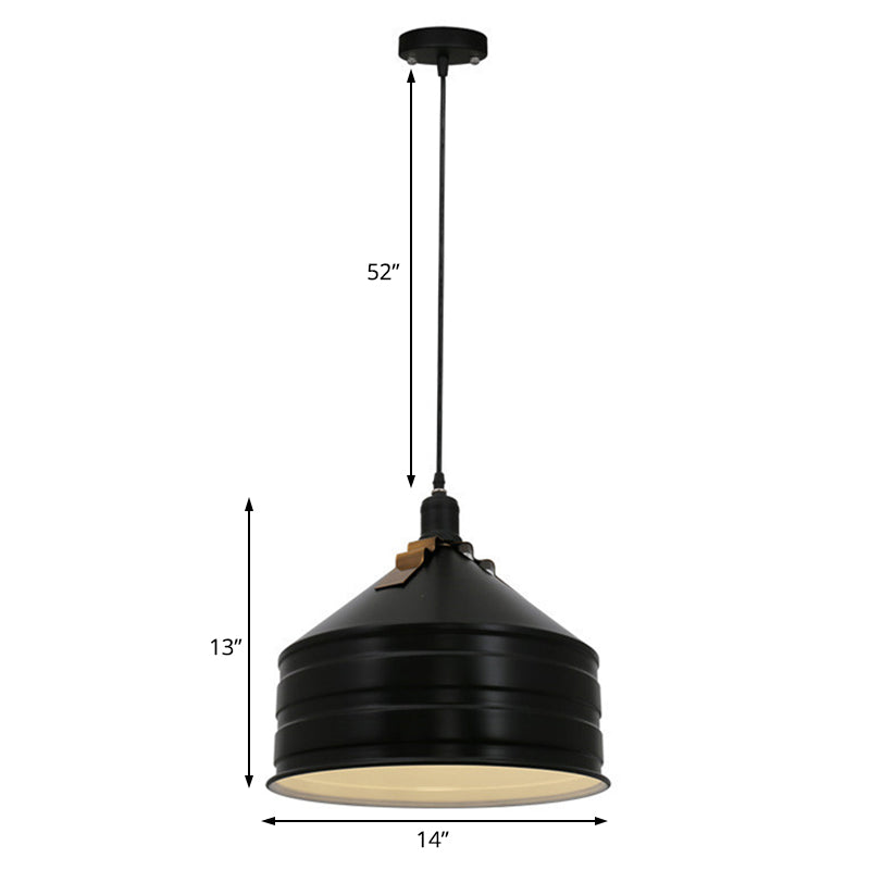 Industrial Metal Ceiling Hanging Lamp with Black Drum Shade – 1-Light Pendant for Bedroom