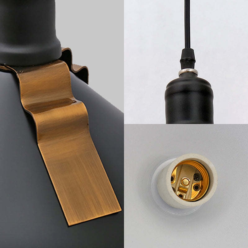 Industrial Metal Ceiling Hanging Lamp With Black Drum Shade - 1-Light Bedroom Pendant Light