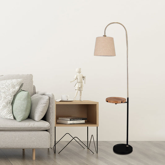 Minimalist Flaxen Barrel Shade Floor Lamp With Wooden Panel