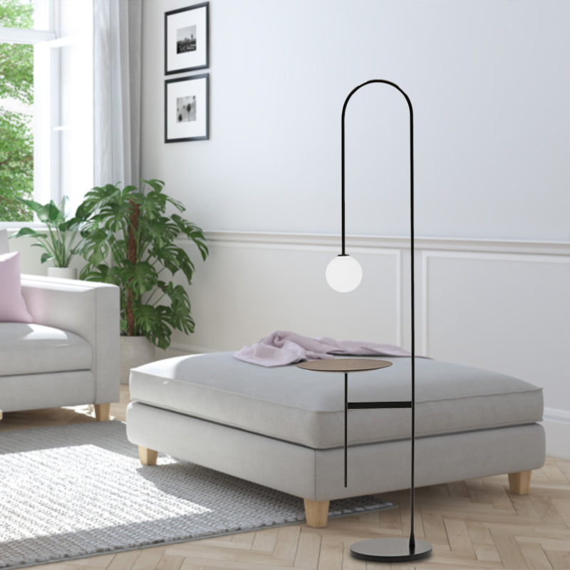 Minimalist Black Iron Stand Desk Lamp With White Glass Shade