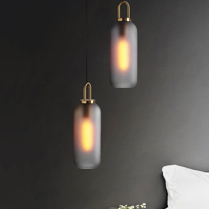 Suspension de salle à manger post-moderne avec abat-jour en verre transparent/fumé - 1 lampe, 5"/6" de large