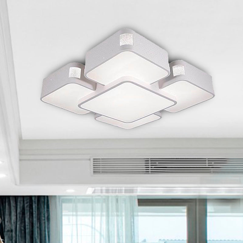 Contemporary Square Ceiling Mounted LED Pendant Light - 24"/37" Wide - Acrylic - White Flush Mount