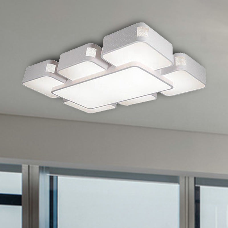 Contemporary Square Ceiling Mounted LED Pendant Light - 24"/37" Wide - Acrylic - White Flush Mount