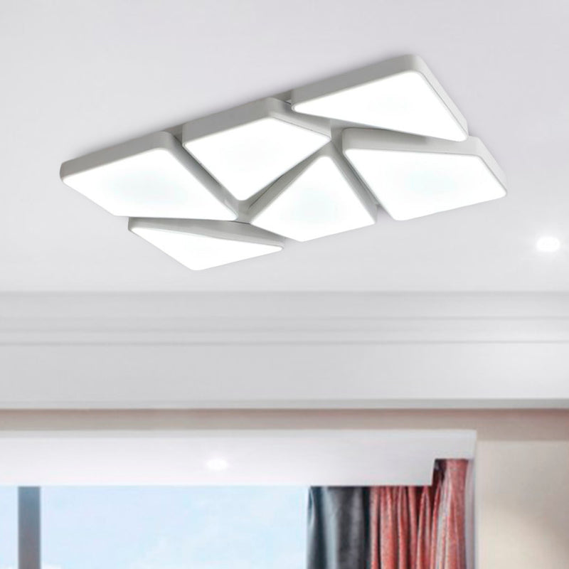Plafonnier LED moderne encastré : 25,5"/37,5" W, abat-jour en acrylique, noir/blanc, plafonnier carré/rectangulaire, lumière chaude/blanche