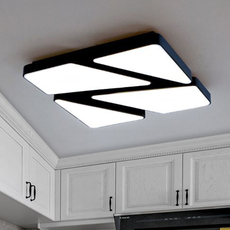 Plafonnier LED moderne encastré : 25,5"/37,5" W, abat-jour en acrylique, noir/blanc, plafonnier carré/rectangulaire, lumière chaude/blanche