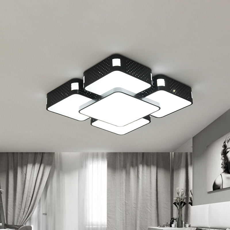 Modern Cube Flush Mount Lamp - 22"/38"/47" Acrylic LED Ceiling Light in Black/White