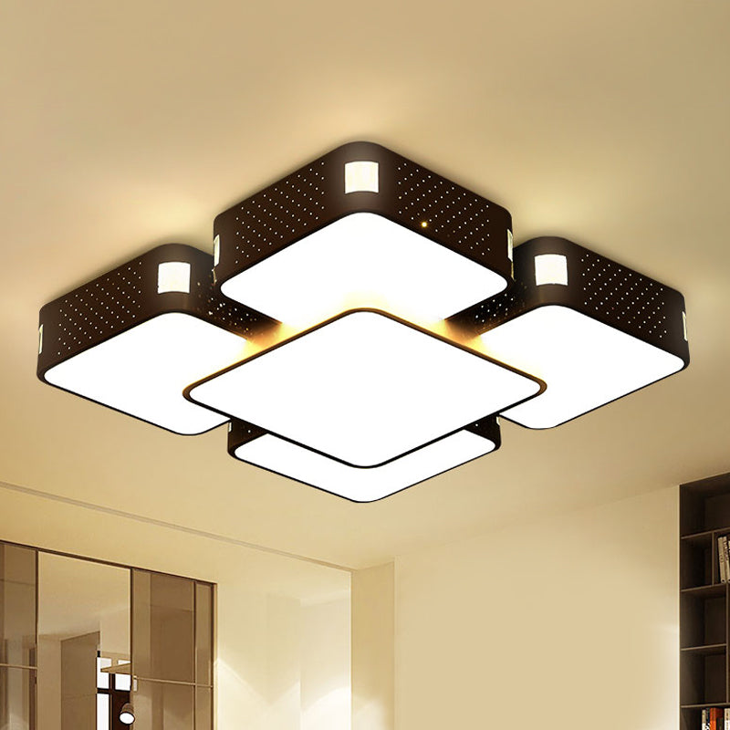 Modern Cube Flush Mount Lamp - 22"/38"/47" Acrylic LED Ceiling Light in Black/White