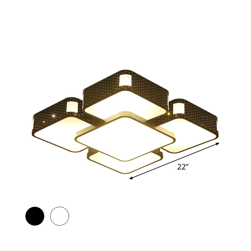 Modern Cube Flush Mount Lamp - 22"/38"/47" Acrylic LED Ceiling Light in Black/White
