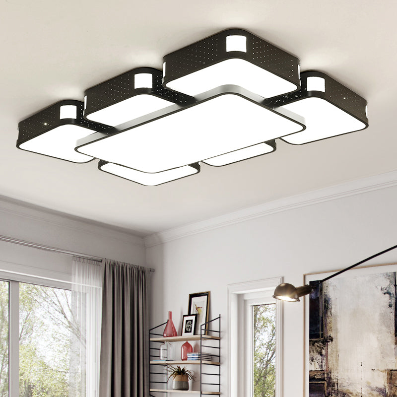 Modern Cube Flush Mount Lamp - 22"/38"/47" Acrylic LED Ceiling Light in Black/White