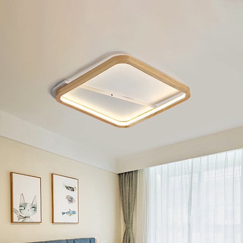 Simple Wooden Rectangular LED Flush Mount Ceiling Light - 13"/17"/21" Wide