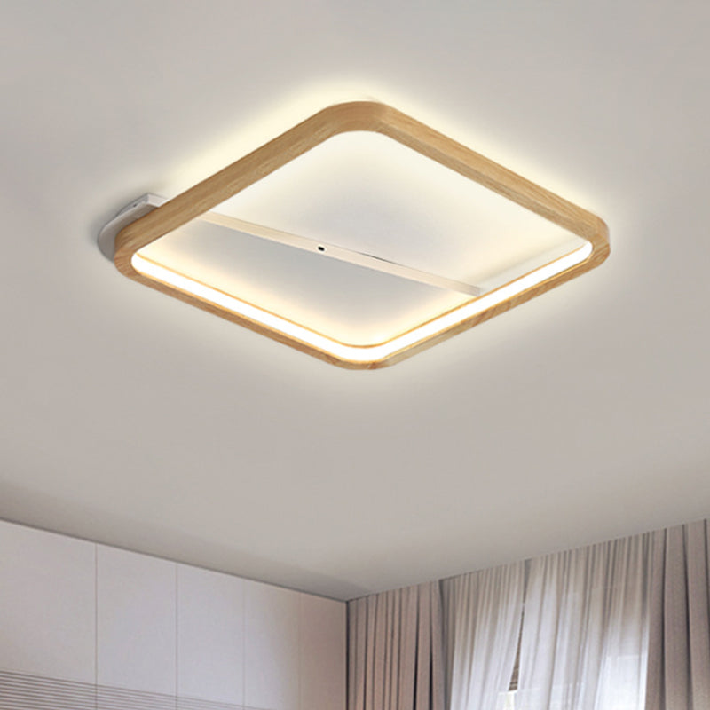 Simple Wooden Rectangular LED Flush Mount Ceiling Light - 13"/17"/21" Wide