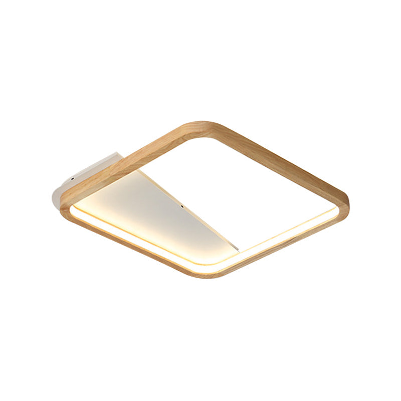 Simple Wooden Rectangular LED Flush Mount Ceiling Light - 13"/17"/21" Wide