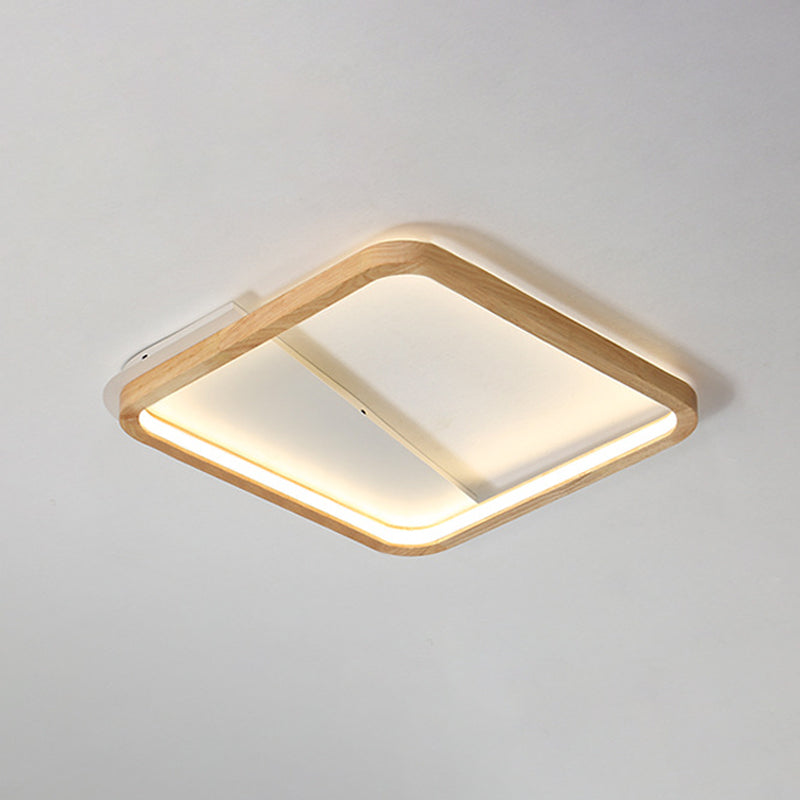 Simple Wooden Rectangular LED Flush Mount Ceiling Light - 13"/17"/21" Wide