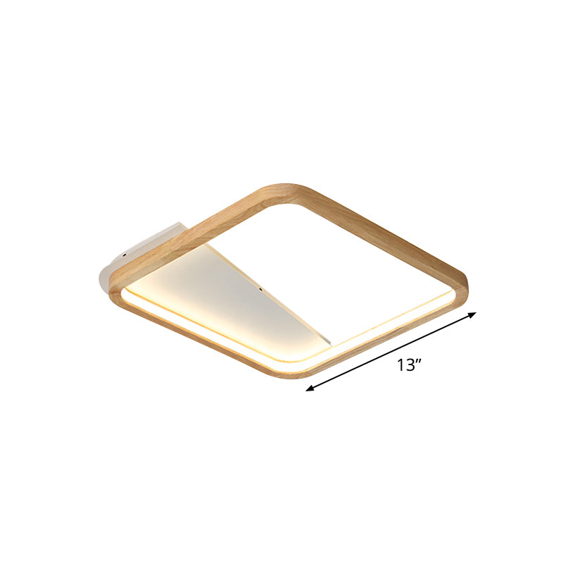 Simple Wooden Rectangular LED Flush Mount Ceiling Light - 13"/17"/21" Wide