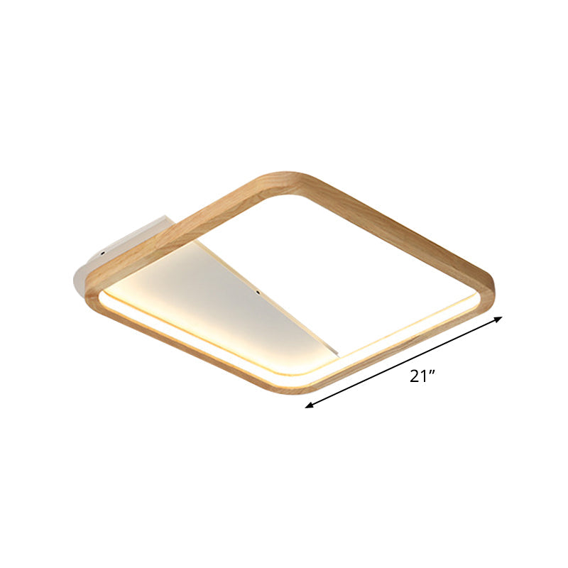 Simple Wooden Rectangular LED Flush Mount Ceiling Light - 13"/17"/21" Wide