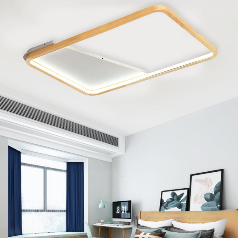 Simple Wooden Rectangular LED Flush Mount Ceiling Light - 13"/17"/21" Wide