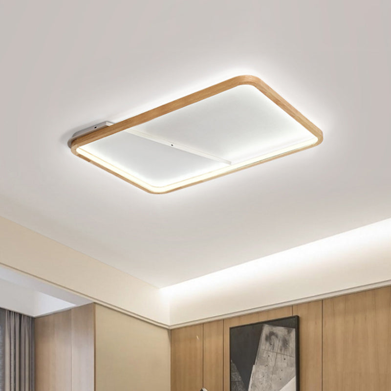 Simple Wooden Rectangular LED Flush Mount Ceiling Light - 13"/17"/21" Wide