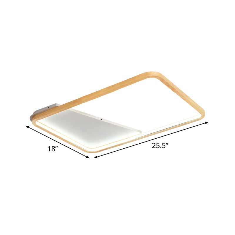 Simple Wooden Rectangular LED Flush Mount Ceiling Light - 13"/17"/21" Wide