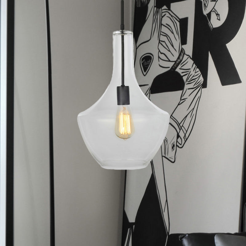Modernist Clear Glass Pendant Lamp - Urn Shape | 10.5"/12"/14" Wide | 1 Light | Black Hanging Light for Living Room