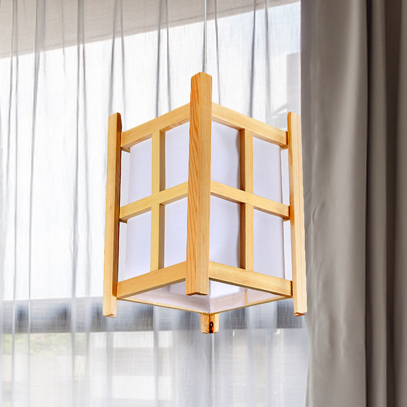 Suspension asiatique en bois pour restaurants - Lampe carrée à 1 lumière avec abat-jour en papier