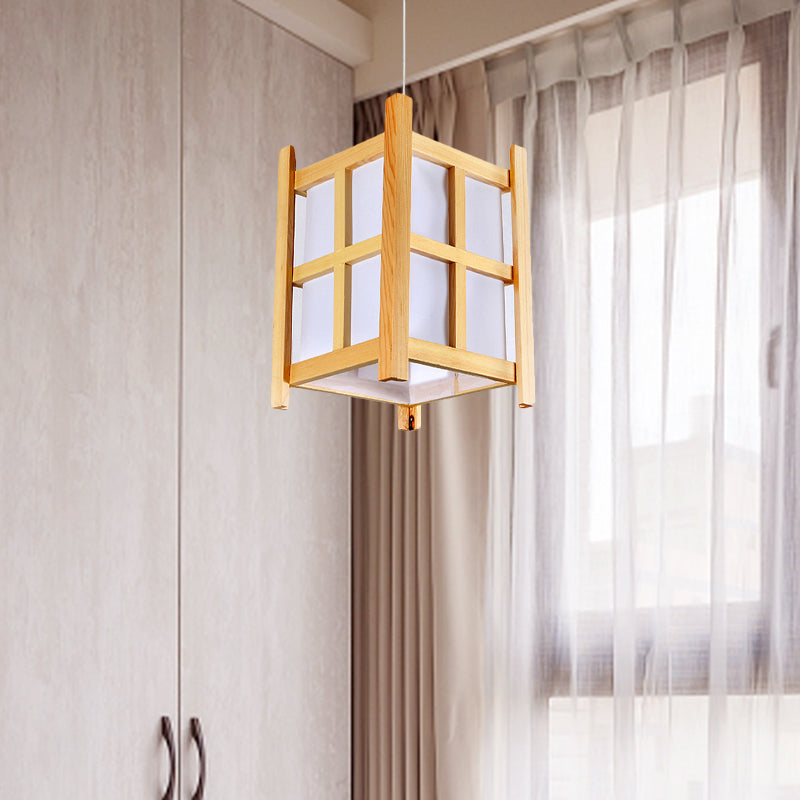 Suspension asiatique en bois pour restaurants - Lampe carrée à 1 lumière avec abat-jour en papier