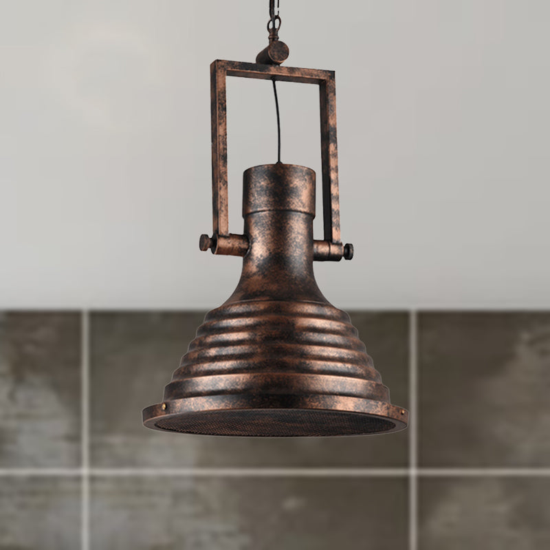 Industrial Metallic Cone Pendant Lamp - Bronze/Rust/Chrome Finish, 14"/16" Width, Hanging Ceiling Light