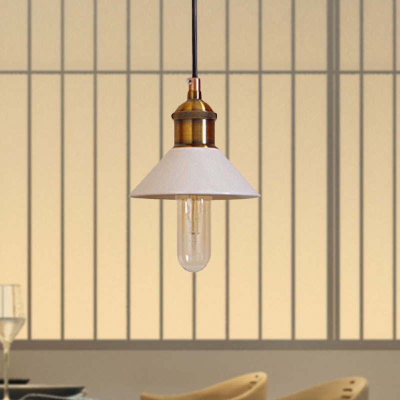 Mid Century Cone Ceramic Pendant Lamp - White Hanging Ceiling Light For Bedroom