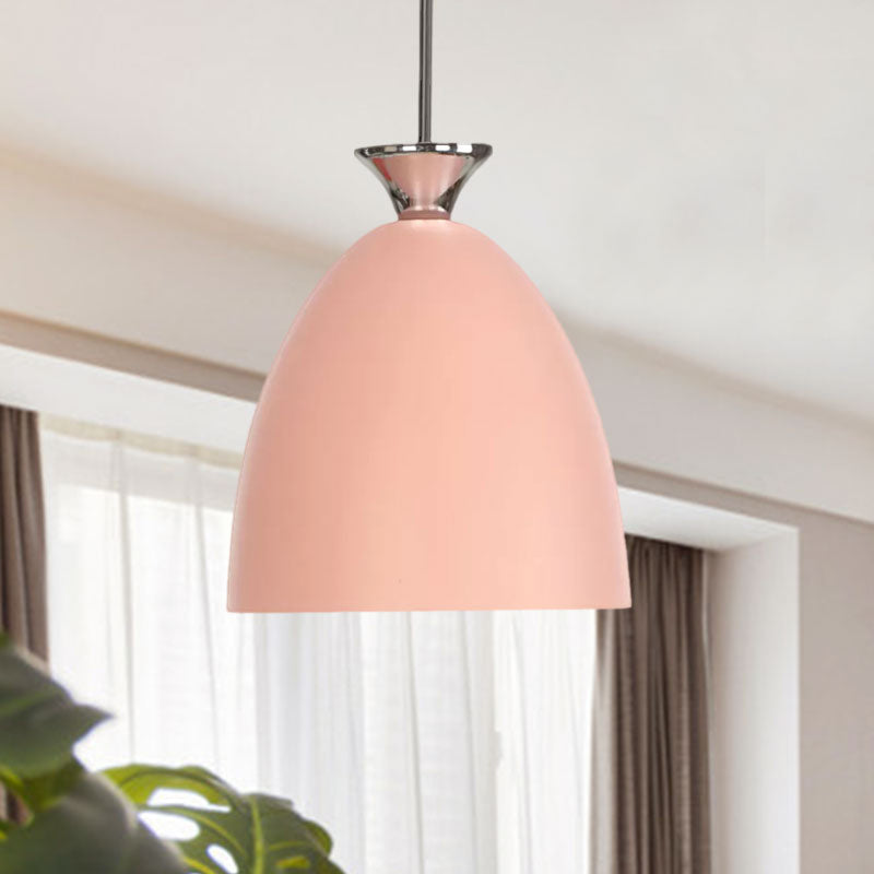 Macaron Metallic Pendant Lamp - Blue/Gray with Adjustable Cord for Bedside or Ceiling Lighting