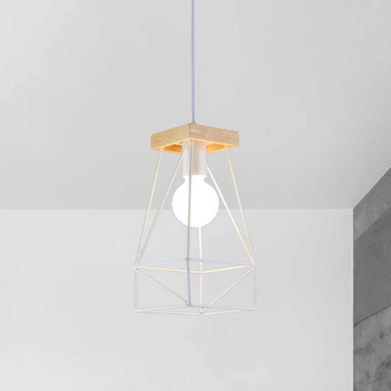 Suspension nordique moderne - Abat-jour en cage métallique, plafonnier à 1 tête en noir/bleu