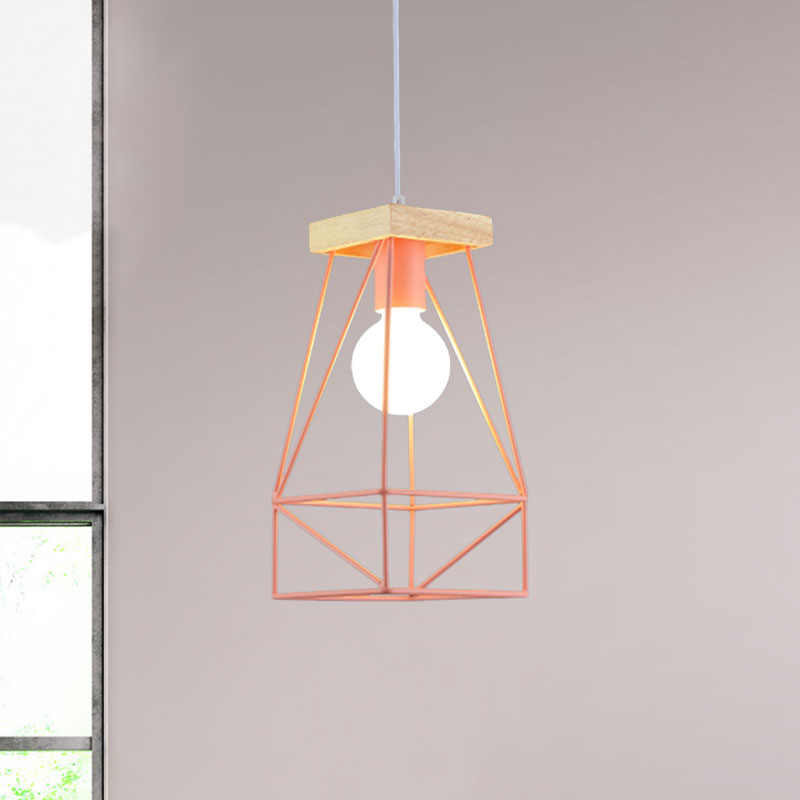 Suspension nordique moderne - Abat-jour en cage métallique, plafonnier à 1 tête en noir/bleu