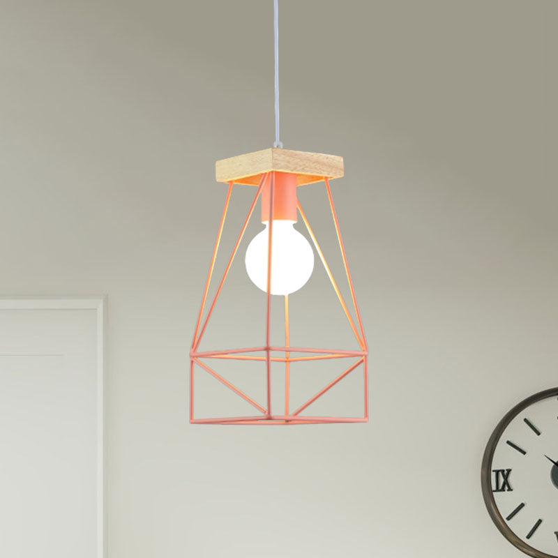 Suspension nordique moderne - Abat-jour en cage métallique, plafonnier à 1 tête en noir/bleu