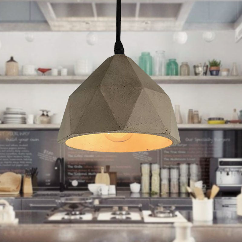 Vintage Cement Pendant Lamp - 1 Light Dining Room Hanging Light Fixture in Grey, Bowl/Cylinder/Semi Circle Design