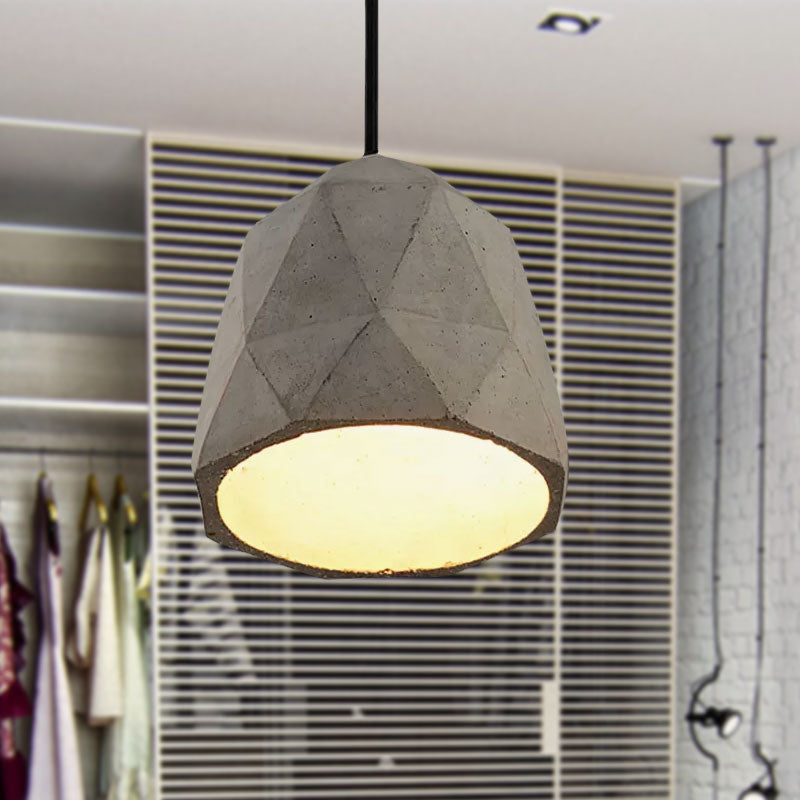 Vintage Cement Pendant Lamp - 1 Light Dining Room Hanging Light Fixture in Grey, Bowl/Cylinder/Semi Circle Design