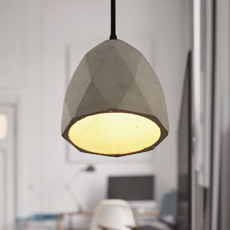Vintage Cement Pendant Lamp - 1 Light Dining Room Hanging Light Fixture in Grey, Bowl/Cylinder/Semi Circle Design