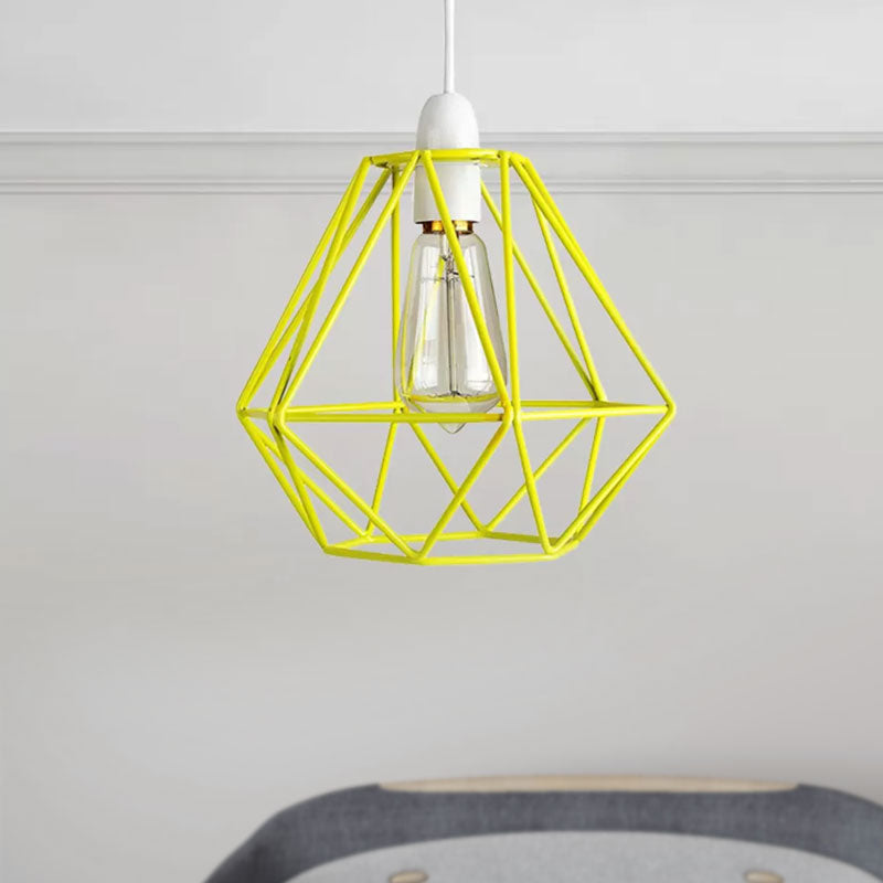 Suspension industrielle à cadre en fil de fer jaune/blanc - Lampe en métal moderne pour salon