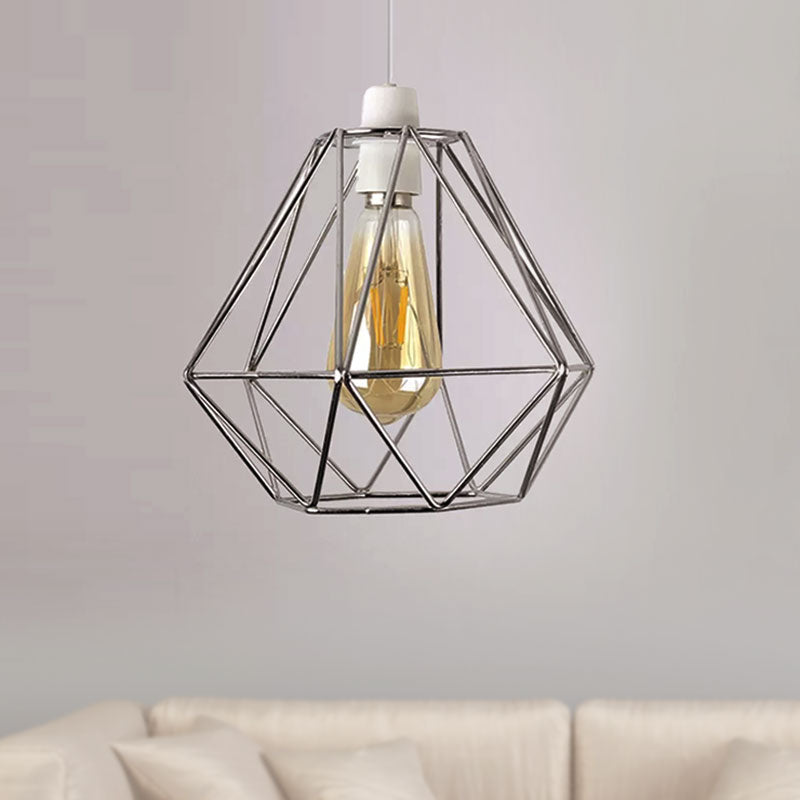 Suspension industrielle à cadre en fil de fer jaune/blanc - Lampe en métal moderne pour salon