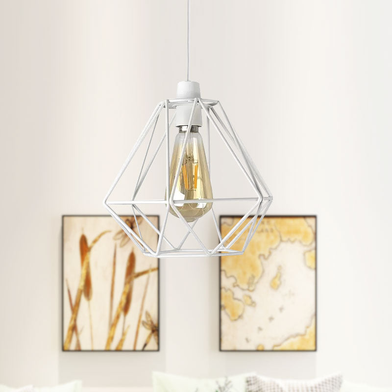 Suspension industrielle à cadre en fil de fer jaune/blanc - Lampe en métal moderne pour salon