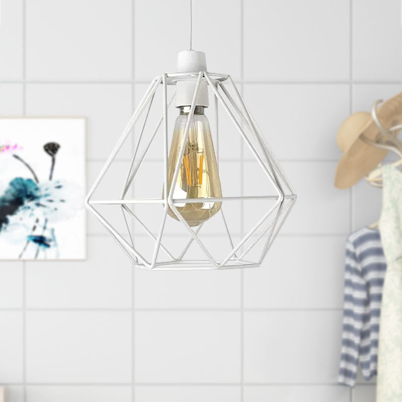 Suspension industrielle à cadre en fil de fer jaune/blanc - Lampe en métal moderne pour salon