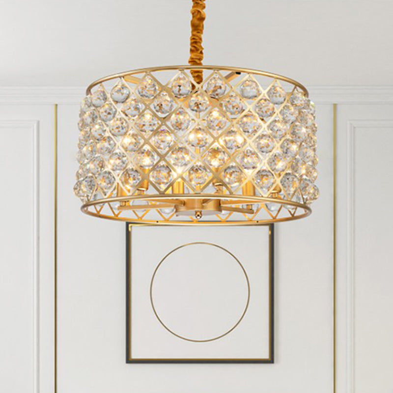 Minimalist 6-Light Crystal Ball Pendulum Chandelier in Gold Finish - Lattice Diamond Design for Living Room Ceiling