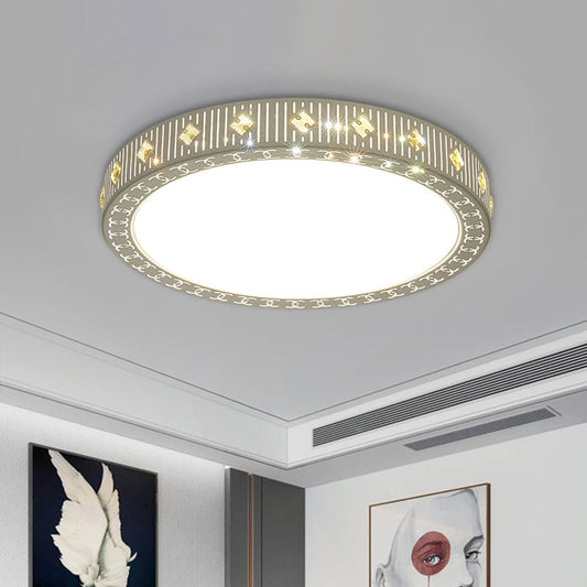 Modern Metallic LED Bedroom Flush Light Fixture - Round Ceiling Flush Mount in White