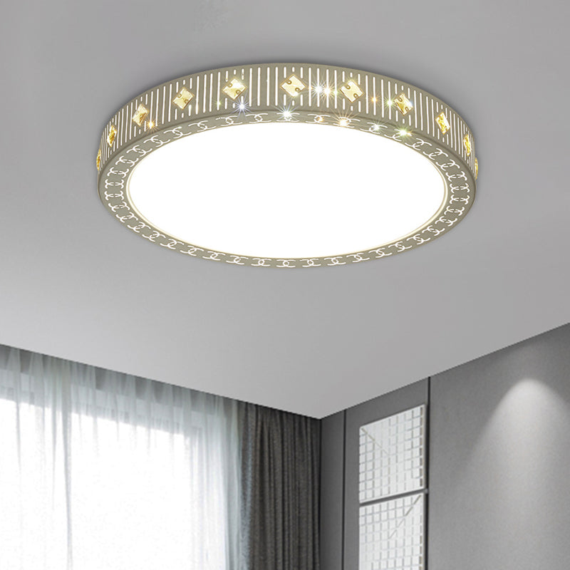 Modern Metallic LED Bedroom Flush Light Fixture - Round Ceiling Flush Mount in White