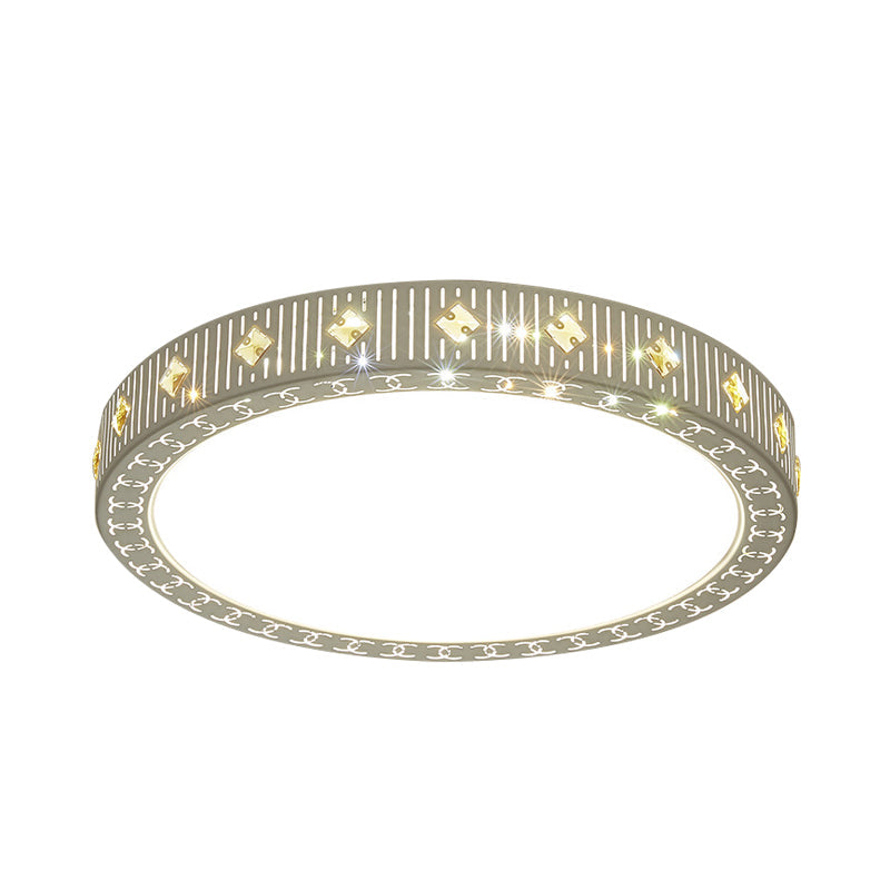 Modern Metallic LED Bedroom Flush Light Fixture - Round Ceiling Flush Mount in White