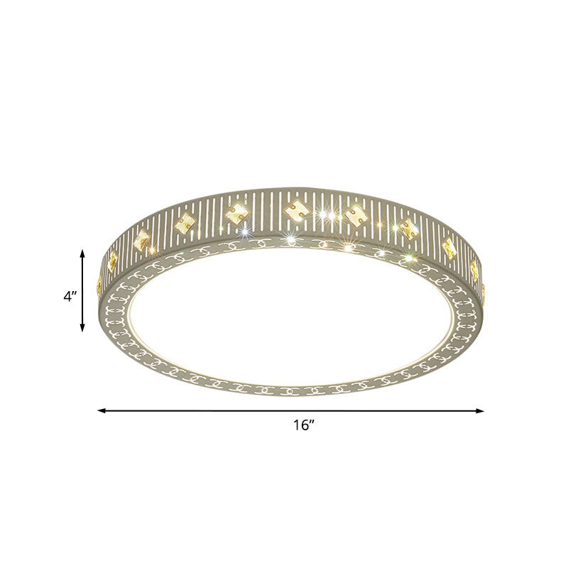 Modern Metallic LED Bedroom Flush Light Fixture - Round Ceiling Flush Mount in White