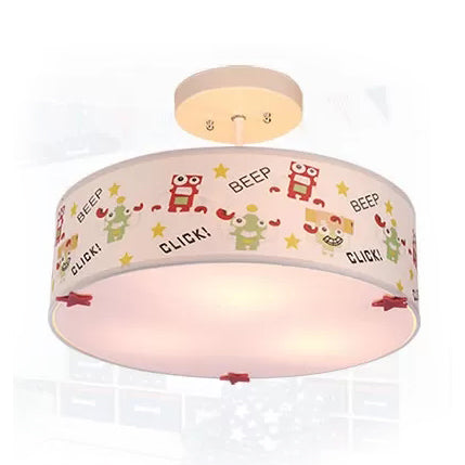 3-Light Robot Cartoon Drum Semi Flush Mount Ceiling Light for Baby Room