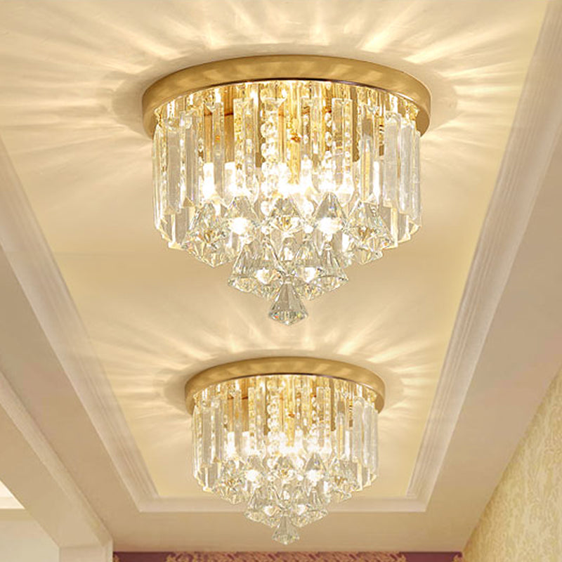 Modern Gold Crystal 4-Light Flush Mount Ceiling Fixture for Hallways