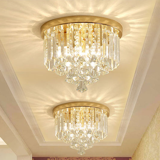 Modern Gold Crystal 4-Light Flush Mount Ceiling Fixture for Hallways