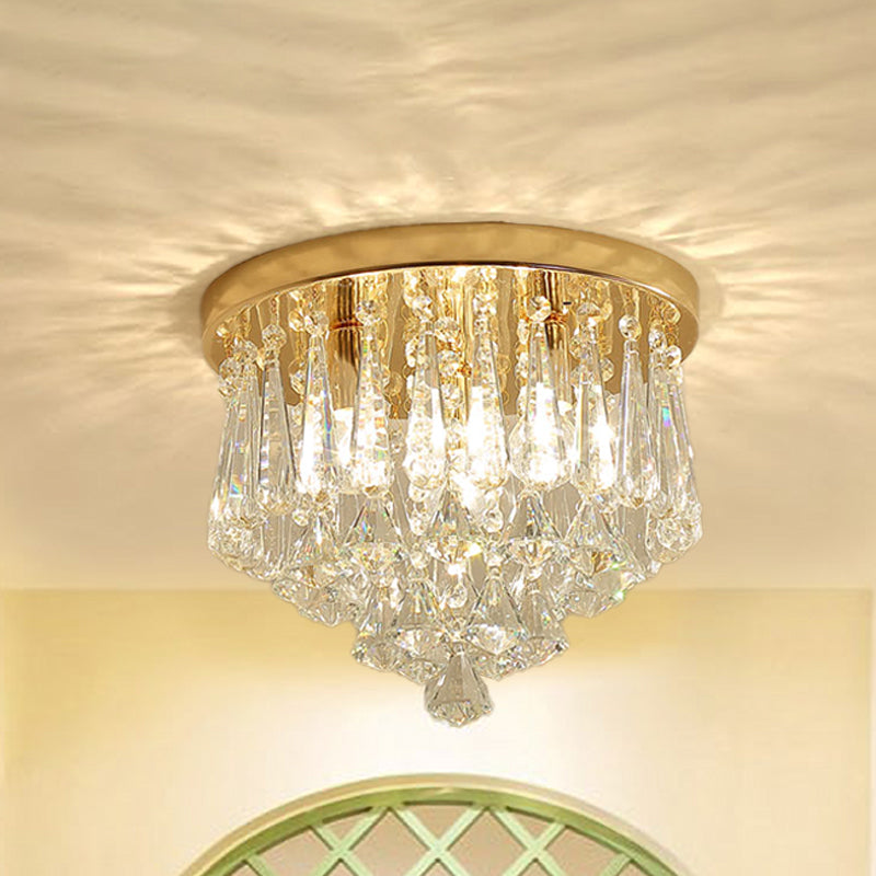 Modern Gold Crystal 4-Light Flush Mount Ceiling Fixture for Hallways