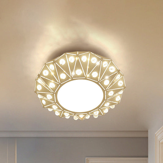 Crystal Clear LED Flush Mount Ceiling Light: Small Round Laser Cut Entryway Fixture