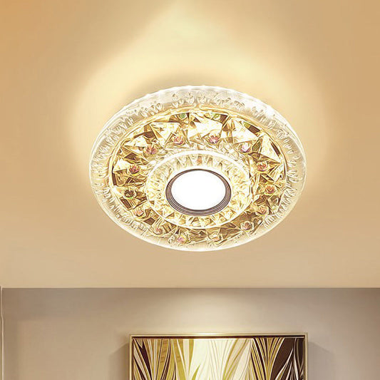 Simple Clear Crystal Flush Mount Ceiling Light with Mini LED - Round Shape
