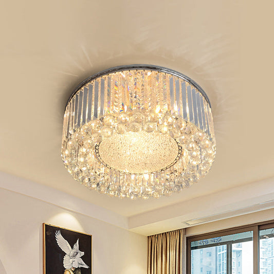 Modern Drum Ceiling Flush Mount Crystal Light - 5-Bulb Silver Flush Mount with Minimalist Design